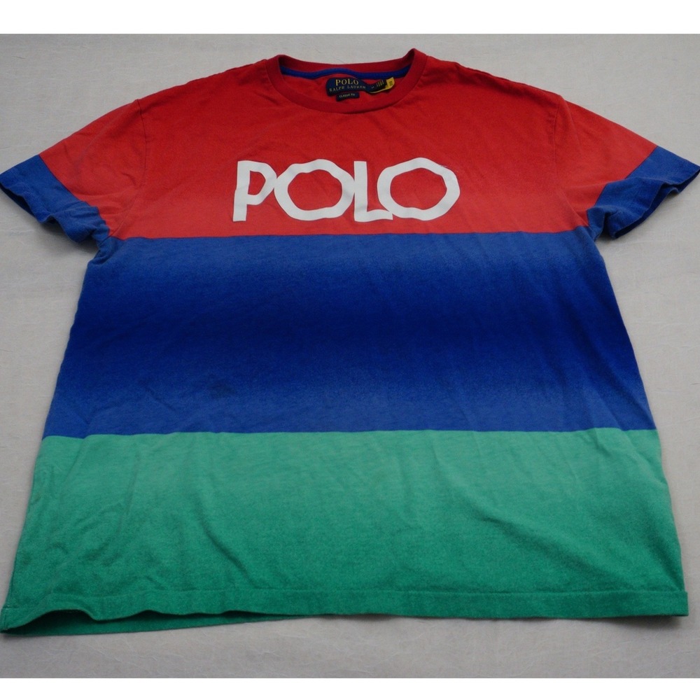 Polo Ralph Lauren Shirt Mens Color Block Spell Out Ombre Y2K